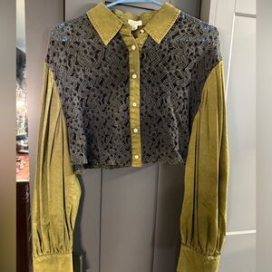 POL cropped lace long sleeve top